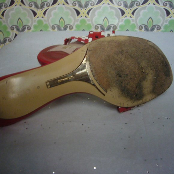 Bruno Magli Vintage Red White Sandal Square Toe - Size 8 Thong - Picture 6 of 8